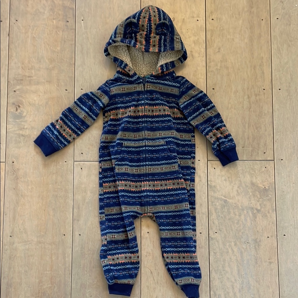 Cozy Blue Patterned Kids One Piece
